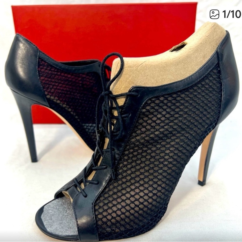 Elegant Black Mesh Lace-Up Heels 6.5 - PRE-loved!